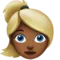 Woman: Medium-Dark Skin Tone, Blond Hair emoji on iPhone