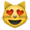 笑眯眯的猫咪，眼睛里闪着爱心 iPhone 上的表情符号 (iOS 8.3)