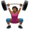 Woman Lifting Weights: Medium-Dark Skin Tone emoji on iPhone (iOS 13.1)