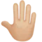Raised Back of Hand: Medium-Light Skin Tone emoji on Apple iOS 15.4