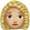 Woman: Medium-Light Skin Tone, Curly Hair emoji on iPhone