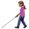 Woman with White Cane: Medium Skin Tone emoji on Apple iOS 15.4