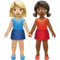 Wanita Bergandengan Tangan: Warna Kulit Sedang-Terang, Warna Kulit Sedang-Gelap emoji di iPhone (iOS 14.5)