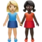 Women Holding Hands: Medium-Light Skin Tone, Dark Skin Tone emoji on Apple iOS 17.4