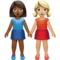 Women Holding Hands: Medium-Dark Skin Tone, Medium-Light Skin Tone emoji on iPhone