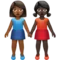 Women Holding Hands: Medium-Dark Skin Tone, Dark Skin Tone emoji on Apple iOS 15.4