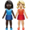 牵手的女性：深色肤色，中等至浅色肤色 iPhone 上的表情符号 (iOS 14.2)