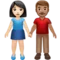 Woman and Man Holding Hands: Light Skin Tone, Medium Skin Tone emoji on iPhone