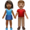 牵手的男女：中深色肤色，中等肤色 iPhone 上的表情符号 (iOS 14.2)