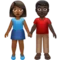 Woman and Man Holding Hands: Medium-Dark Skin Tone, Dark Skin Tone emoji on Apple iOS 14.2