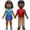 Woman and Man Holding Hands: Medium-Dark Skin Tone, Dark Skin Tone emoji on iPhone