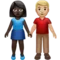 牵手的男女：深色肤色，中等至浅色肤色 iPhone 上的表情符号 (iOS 14.2)