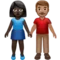 Woman and Man Holding Hands: Dark Skin Tone, Medium Skin Tone emoji on iPhone