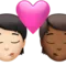 ️ Kiss: Person, Person, Light Skin Tone, Medium-Dark Skin Tone emoji on Apple iOS 14.6