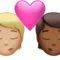 Kiss: Person, Person, Medium-Light Skin Tone, Medium-Dark Skin Tone emoji on iPhone (iOS 14.6)