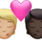 ️ Kiss: Person, Person, Medium-Light Skin Tone, Dark Skin Tone emoji on Apple iOS 15.4