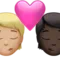 Kiss: Person, Person, Medium-Light Skin Tone, Dark Skin Tone emoji on iPhone