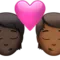 Kiss: Person, Person, Dark Skin Tone, Medium-Dark Skin Tone emoji on iPhone