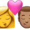 Kiss - Woman: No Skin Tone, Man: Medium Skin Tone emoji on iPhone (iOS 14.6)