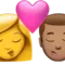 Kiss - Woman: No Skin Tone, Man: Medium Skin Tone emoji on iPhone