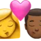️ Kiss - Woman: No Skin Tone, Man: Medium-Dark Skin Tone emoji on Apple iOS 14.6