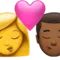 Kiss - Woman: No Skin Tone, Man: Medium-Dark Skin Tone emoji on iPhone