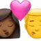 ️ Kiss - Woman: Medium-Dark Skin Tone, Man: No Skin Tone emoji on Apple iOS 14.5