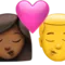 Kiss - Woman: Medium-Dark Skin Tone, Man: No Skin Tone emoji on iPhone