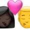 ️ Kiss - Woman: Dark Skin Tone, Man: No Skin Tone emoji on Apple iOS 15.4