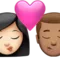 吻：女性、男性、浅肤色、中等肤色 iPhone 上的表情符号 (iOS 16.4)