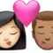 Kiss: Woman, Man, Light Skin Tone, Medium Skin Tone emoji on iPhone