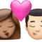 Kiss: Woman, Man, Medium Skin Tone, Light Skin Tone emoji on iPhone