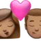 Kiss: Woman, Man, Medium Skin Tone emoji on iPhone