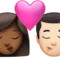 Kiss: Woman, Man, Medium-Dark Skin Tone, Light Skin Tone emoji on iPhone (iOS 14.6)