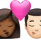 Kiss: Woman, Man, Medium-Dark Skin Tone, Light Skin Tone emoji on iPhone