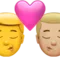 ️ Kiss - Man: No Skin Tone, Man: Medium-Light Skin Tone emoji on Apple iOS 15.4