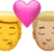 ️ Kiss - Man: No Skin Tone, Man: Medium-Light Skin Tone emoji on Apple iOS 17.4
