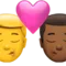 Kiss - Man: No Skin Tone, Man: Medium-Dark Skin Tone emoji on iPhone