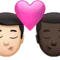 Kiss: Man, Man, Light Skin Tone, Dark Skin Tone emoji on iPhone