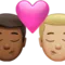 Kiss: Man, Man, Medium-Dark Skin Tone, Medium-Light Skin Tone emoji on iPhone