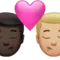 Kiss: Man, Man, Dark Skin Tone, Medium-Light Skin Tone emoji on iPhone