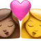 Kiss - Woman: Medium Skin Tone, Woman: No Skin Tone emoji on iPhone