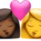 Kiss - Woman: Medium-Dark Skin Tone, Woman: No Skin Tone emoji on iPhone (iOS 14.6)