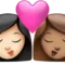 Kiss: Woman, Woman, Light Skin Tone, Medium Skin Tone emoji on iPhone (iOS 14.6)