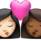 Kiss: Woman, Woman, Light Skin Tone, Medium-Dark Skin Tone emoji on iPhone