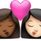 Kiss: Woman, Woman, Medium-Dark Skin Tone, Light Skin Tone emoji on iPhone