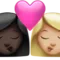 ️ Kiss: Woman, Woman, Dark Skin Tone, Medium-Light Skin Tone emoji on Apple iOS 14.6