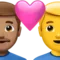 Pasangan dengan Hati - Pria: Warna Kulit Sedang, Pria: Tanpa Warna Kulit emoji di iPhone (iOS 14.5)