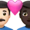 Couple with Heart: Man, Man, Light Skin Tone, Dark Skin Tone emoji on iPhone