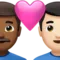 Couple with Heart: Man, Man, Medium-Dark Skin Tone, Light Skin Tone emoji on iPhone